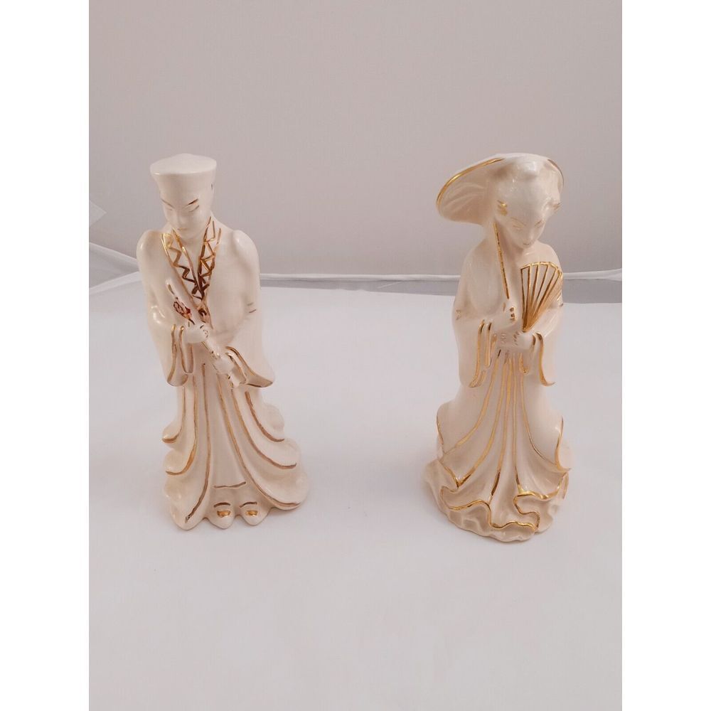VINTAGE 7" CHINESE MAN AND WOMAN PORCELAIN FIGURES